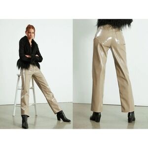 Pacsun Beige Lacquered Boyfriend Pants Size 26x31 Slimming Stretch Straight Leg